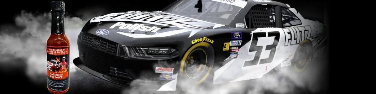 A racing car with the number 53 and a bottle of Habanero Hot Sauce