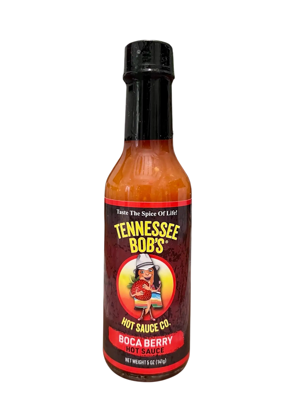 Tennessee Bob's Boca Berry hot sauce bottle with vibrant label design.