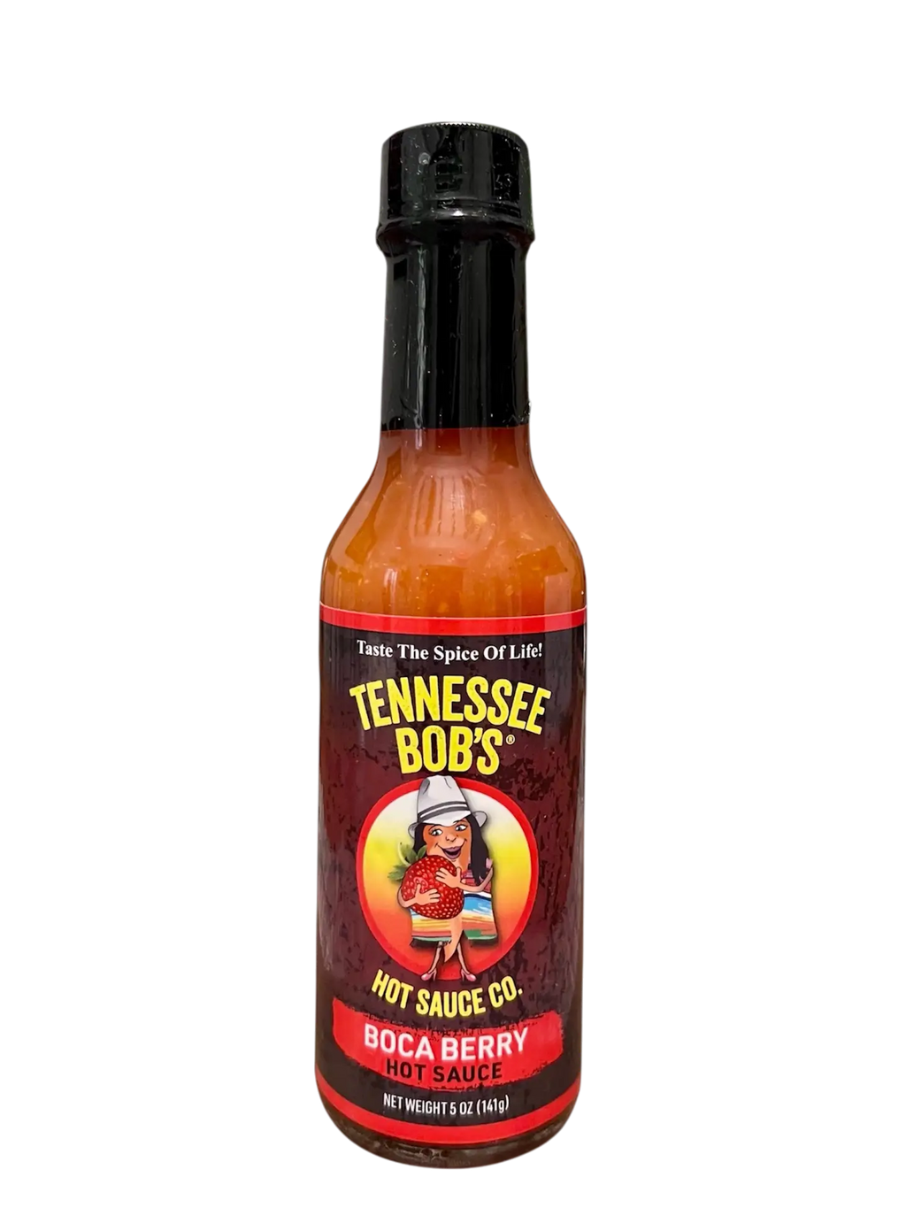 Tennessee Bob's Boca Berry hot sauce bottle with vibrant label design.